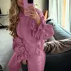 Amazon Export Conjunto de Algodón para Mujer Otoño Nuevo Cardigan con Solapa y Manga de Campana Top Pantalones Casuales Conjunto de Dos Piezas