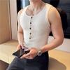 Chaleco de Punto Decorativo con Botones de Canalé de Lujo Ligero para Hombre, Ajustado, Elástico, Base, Sin Mangas, Sexy, Fitness, Cuello U, Camiseta