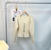 Tricô doce e elegante para mulheres Outono novo manga longa decote em V design costura modelagem justa top cardigan curto