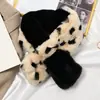 Bufanda con Estampado de Leopardo para Mujer Otoño e Invierno Chica Linda Versátil Estilo Coreano Piel Sintética Felpa Imitación Piel de Conejo Rex Estudiante Cuello Engrosado Cálida