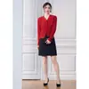 Tejido de punto con cuello en V y manga larga Otoño 2026 Nueva ropa para mujer Estilo perezoso y relajado Rojo Cárdigan de lana