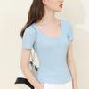 CANVAUS Camiseta de Manga Corta Estilo Coreano para Mujer Botones Cuello Henry Casual Canalé Verano 2023 Color Sólido Top Estilo bm