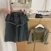 Conjunto de Ropa para Niña 2026 Otoño Nuevo Estilo Conjunto de Pantalón con Falda de Mezclilla para Bebé Estilo Coreano Camiseta Básica de Manga Larga