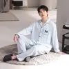 Pijama de algodão com mangas compridas e calças compridas para homens, conjunto de duas peças de cardigã de outono, roupa de casa masculina transfronteiriça para live-streaming