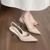 Saltos agulha franceses de bico fino para mulheres, novidade de verão, couro verniz nude, com tira no tornozelo, sapatos de peça única, modernos e elegantes para uso ao ar livre