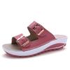 Chinelos Verão Feminino Casual Salto Médio Fundo Grosso Deslizante Antiderrapante Fivela de Metal Praia Cor Doce Couro Sandálias Femininas