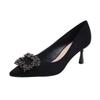 Zapatos Negros de Tacón Alto para Mujer, Tacones de Aguja, Nuevo Estilo Profesional Primavera y Otoño 2026, Ante con Pedrería, Punta Fina Pequeña, Elegantes Zapatos de Salón para Mujer