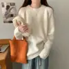 Suéter Pulôver Soltinho Plus Size Outono/Inverno 2026 para Mulheres, Gola Redonda, Estilo Preguiçoso, Manga Longa, Macio e Fofo, Top de Tricô Estampado para Mulheres
