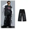 Roupa de Performance Infantil Street Dance Hip-Hop Calça Rasgada Tendência Cool Estilosa Colete Hip-Hop para Meninos Conjunto Solto