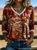 2026 Nueva Camiseta Estampada Transfronteriza de Cuello en V Top de Encaje Elegante Camisa Casual para Viajes Diarios para Mujer Verano