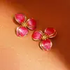 Atacado da Fábrica de Origem, Brincos Florais Simples Estilo Coreano Transfronteiriços, Tarraxas de Pétalas Dupla Camada, Acessórios de Joias Coloridos com Esmalte