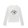 Nueva Camiseta de Manga Larga con Cuello Redondo para Mujer para Primavera y Otoño con Estampado de Gato KT de Dibujos Animados, Corte Ajustado, Top Elegante