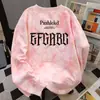 Sudadera de cuello redondo con mangas largas para mujer, estilo americano, nueva colección Otoño e Invierno 2025, estilo callejero, estilo universitario, top rosa con letras y tie-dye