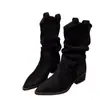 Botas retro nuevas de estilo occidental para mujer, colección de otoño, botines con detalle plisado, 2026, tacón grueso, caña corta, pantorrilla ancha