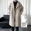Outono 2023 novo casaco de lã masculino estilo Hong Kong juventude cor sólida simples trespassado solto jaqueta trench coat