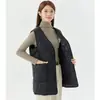 Colete de Algodão Feminino Quente Extra Grande Espessado com Forro de Fleece Comprimento Médio Botão de Pele de Cordeiro Casual para Usar por Cima 2505