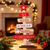 Enfeite decorativo de madeira em formato de mini árvore de Natal transfronteiriço com letras em inglês e estrelas, item de decoração para casa
