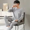 Pijama de Algodón Puro para Hombre, Pantalones Largos de Otoño, Suéter Casual Simple de Cuello Redondo, Ropa de Abrigo Tallas Grandes, Conjunto para Estar en Casa