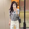 Suéter de Tricô Kaning Azul Marinho com Gola Cachecol de Manga Longa para Mulheres 2026 Outono Novo Estilo Tricô de Alta Qualidade Emagrecedor Top