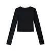 Camiseta de Manga Larga con Cuello Redondo Estilo Kardashian para Mujer, Temporada Primavera y Otoño 2026, Top Básico Ajustado Sexy con Cintura Elástica
