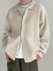 Cardigan de malha moderno e maduro para outono e inverno, com lapela e botões, para homens, casual, caimento solto, ombros caídos relaxados