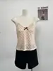Vestido de Baile com Bolinhas Ruoxin, Camisola com Laço para Mulheres, Emagrecedor e Versátil, Conjunto de Duas Peças Cardigã com Bolinhas para Outono