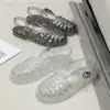 Sandálias Romanas de Cristal Coreanas, Tamancos, Sapatilhas para Primavera e Verão, Sandálias Vazadas, Sapatos Romanos de Gelatina, Sandálias com Biqueira para Mulheres