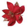 Decorações de Natal transfronteiriças, flores de Natal artificiais, arranjos de flores de tecido, ornamentos decorativos, flores de Natal de veludo com lantejoulas atacado