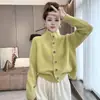 Estilo Coreano Otoño e Invierno Nuevo Punto de Cuello Alto de un Solo Botón Moda para Mujer Suave y Estilo Perezoso Cardigan de Punto con Mangas Largas Raglán