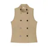 Chaleco de traje de doble botonadura con cuello mao estilo británico para mujer, chaleco sin mangas de trabajo, elegante chaleco para ir al trabajo en stock