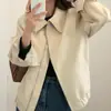 Abrigo de cuero de manga larga para mujer, estilo coreano, elegante, personalizado, con solapa y cremallera, informal, holgado, para motocicleta