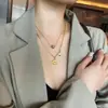 Collar de Acero de Titanio con Cuentas de Cara Sonriente de Doble Capa para Mujer, Cadena Clavicular de Lujo Ligero de Nicho, Cadena de Cuello Elegante de Celebridad de Internet, Cadena para Sudadera