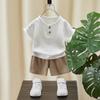 Roupa de Menino Novo Verão Algodão e Linho Estilo Infantil Camiseta de Manga Curta Roupas de Verão Moda Infantil Verão Bebê Bonito