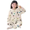 Pijama de Algodón Nube para Niñas Otoño Invierno Dulce Encaje Niños Medianos y Grandes Cárdigan Manga Larga Conjunto de Ropa de Casa para Niños