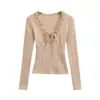 Camiseta Base de Manga Larga Estilo Americano Picante Sexy Ajustada de Encaje con Cuello en V Forro de Vellón de Cachemira para Mujer Top Modelo Nuevo Primavera 2026