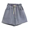 Tiro Real de Shorts de Mezclilla para Mujer para Verano, Tallas Grandes, Estilo Delgado con Cordón, Corte Holgado para Caderas Anchas, Línea A, Dobladillo Enrollado, Hot Pants de Pierna Ancha, Modernos