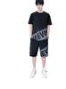 Verano Nuevo traje Adolescente Color degradado Bloque de color Letra Hombre Cuello redondo Manga corta Pantalones cortos Casual Deportivo Conjunto de dos piezas