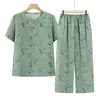 Conjunto de Roupa de Verão para Mulheres de Meia-Idade e Idosas, Conjunto de Duas Peças com Camiseta de Manga Curta, Roupas Casuais Soltas para Avó e Sogra
