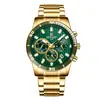 Reloj de Tres Ojos Verde Submariner para Hombre, Resistente al Agua, Correa de Acero, Calendario Luminoso, Deportivo Multifuncional, Reloj de Cuarzo