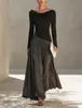Vestido Largo Elegante Fluido de 2026 con Cuello Redondo, Mangas Largas, Bloques de Color, Patchwork y Dobladillo Ancho