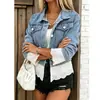Abrigo azul para mujer de talla estándar, con incrustaciones de encaje, sencillo, elegante y atractivo