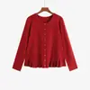 Tejido de Punto con Volantes Ceñido a la Cintura Estilo Francés Invierno 2026 Talla Grande Top Dulce Suave para Mujer 23760