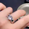 Anillo de Aguamarina Natural con Piedra Principal de Cristal Transparente 7*9mm, Tamaño Ajustable, Incrustación de Plata S925