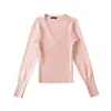 Camiseta Básica Sexy de Corte Bajo para Mujer, Estilo Puro Deseo, Suéter de Punto Ajustado de Manga Larga con Cuello en V Cruzado