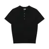 Camiseta de punto acanalado de color liso con cuello Henley americano, corte ajustado, para hombre, verano, nuevo suéter de punto, manga corta, top casual, para mujer, moderno