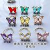 Anillo de mariposa de cristal tridimensional con circonio chapado en oro de estilo japonés, joyería de mariposa de cristal, anillo del mismo estilo de celebridad de internet