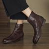 Botas Chelsea de couro de cavalo vintage lavadas artísticas feitas à mão 2024 inverno salto baixo grosso zíper traseiro bico redondo botas de couro para mulheres
