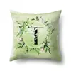 Funda de almohada de poliéster decoración de coche hojas verdes frescas 26 letras inglesas impresas funda de cojín QTB38
