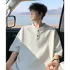 Nueva camiseta de verano para hombre, estilo callejero americano de comercio exterior, color liso, talla grande, corte holgado, cuello alto, camiseta casual de manga corta para hombre