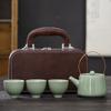 Conjunto de chá kung fu de viagem da Fornalha Ru, portátil para acampamento ao ar livre, Copo Expresso, um bule três xícaras, bule portátil